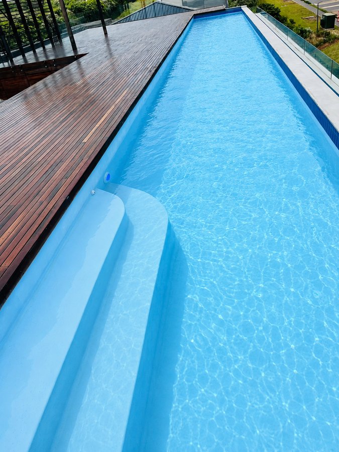 Deck-side lap pool, before and after